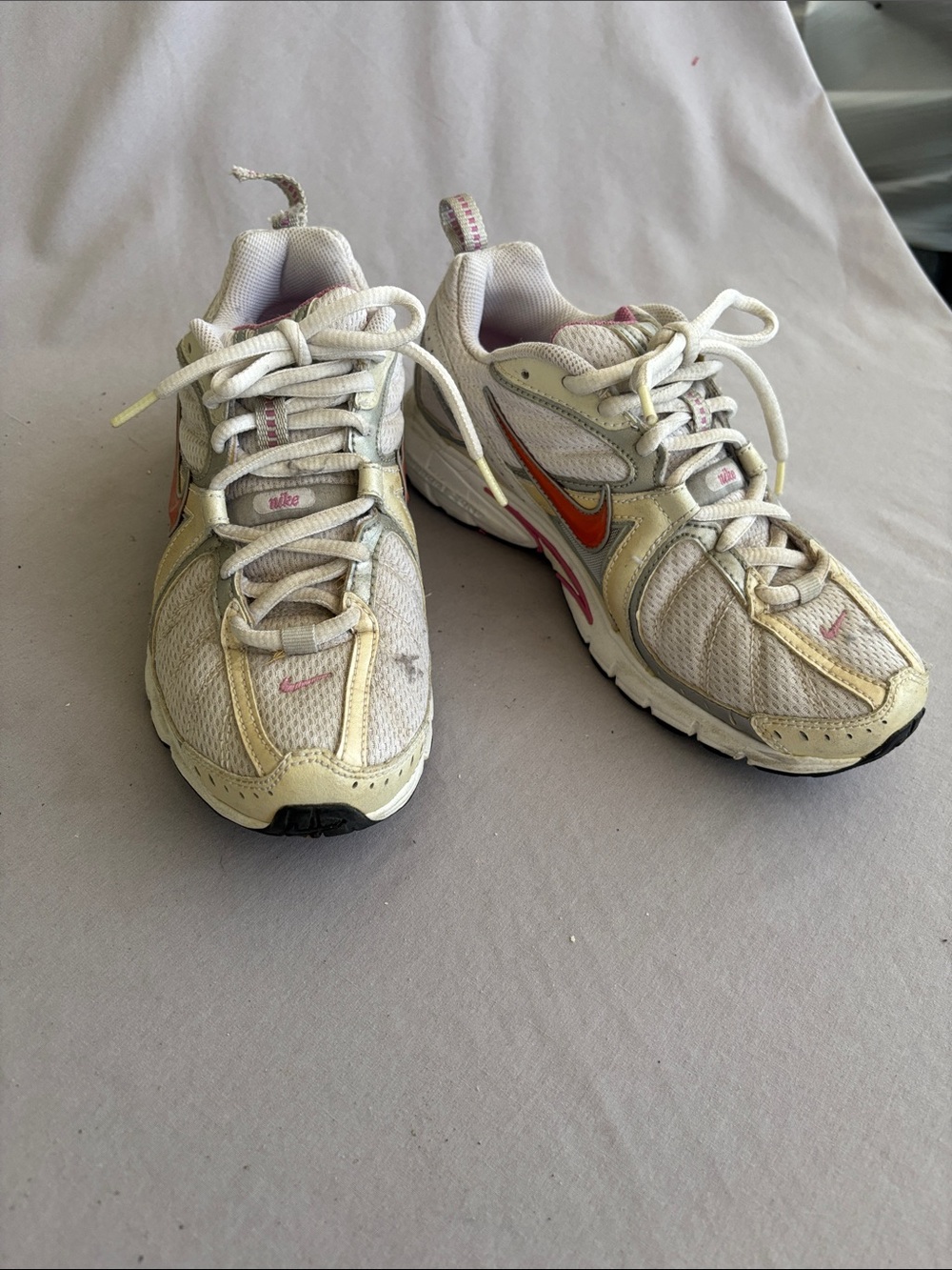 Nike Women’s White Sneakers with Pink and Orange Swoosh